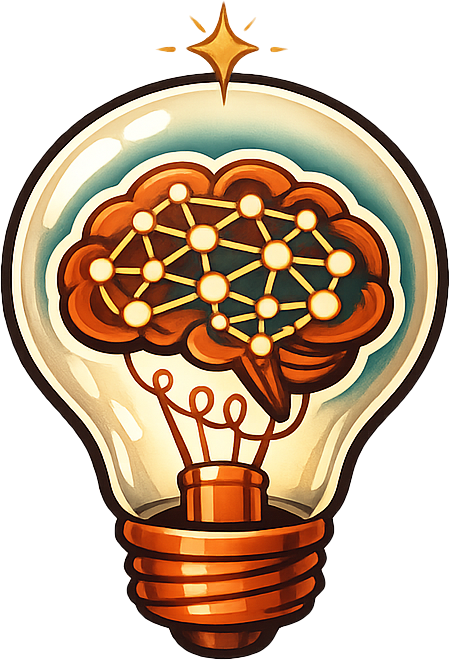 A lightbulb with a glowing brain inside, ideas brewing
